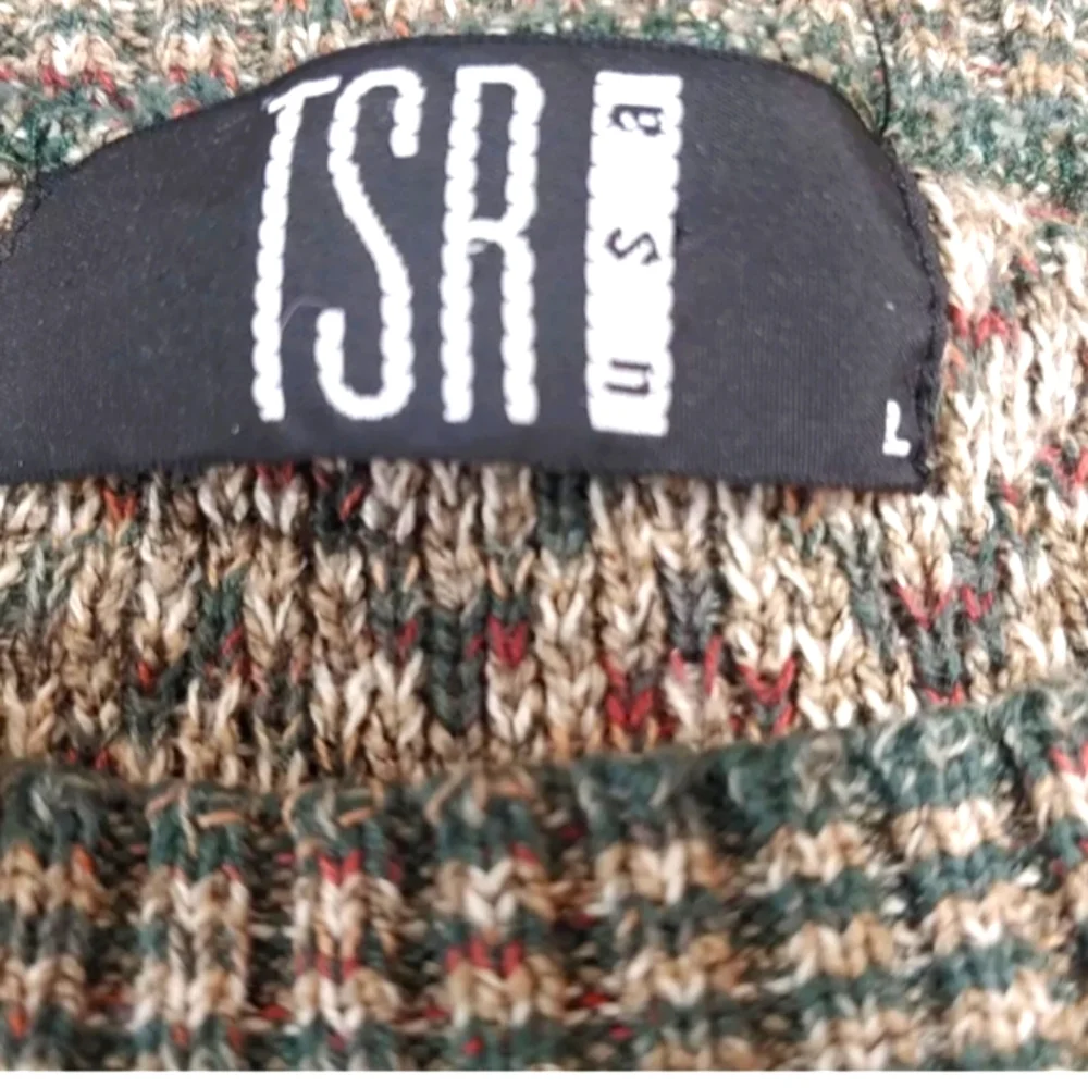 Vtg TSR USA Holiday Sweater Men Large Green Marbled Knit Colorful Ski Geometric
